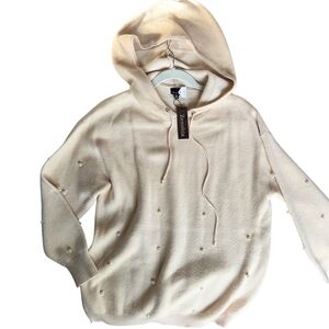 ZENOBIA NWT Super Soft Cushy Creamy Pearl Stud Embellished Hooded Sweater XXL